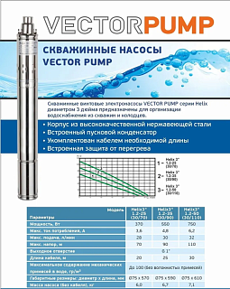Насос погружной VectorPump Helix 3" 1,2-35 (30/90)(винтовой, 550Вт, Hm 90м, Qm 30л/мин, каб.25м, 1") аналог 106236