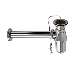 Сифон хром МАК d - 32 мм на раковину, мойку с отводом, металлический, латунь (8723)