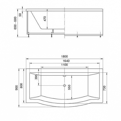 Ванна акриловая Гелиос -180х90