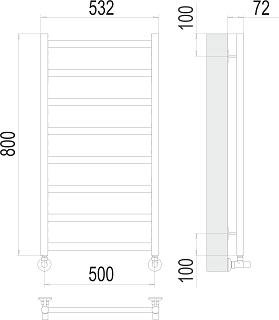 Полотенцесушитель 500х800 П8 "Аврора" черный матовый (RAL 9005) TERMINUS