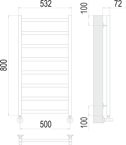 Полотенцесушитель 500х800 П8 "Аврора" черный матовый (RAL 9005) TERMINUS
