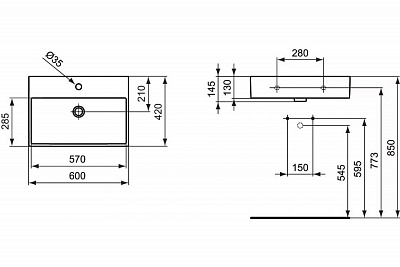 Умывальник "Strada"накладной 60см Ideal St. K077801