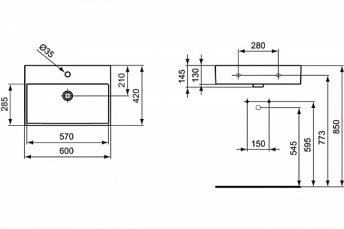 Умывальник "Strada"накладной 60см Ideal St. K077801