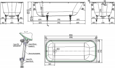 Ванна чугунная эм. 1,7х0,75 Новокузнецк WOTTE Start + ножки