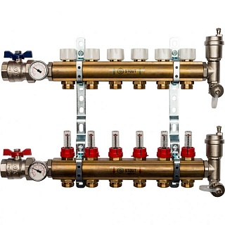 Коллектор 6-вых. латун. с расходомер. (SMB 0473 000006) STOUT