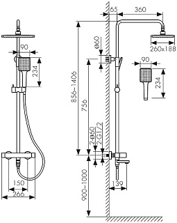 Душ. система KAISER Cube золото матовое (01582-3)