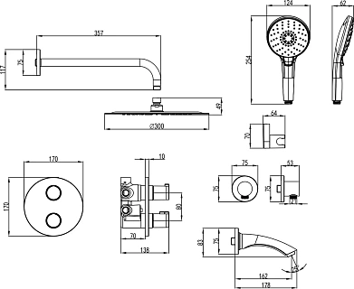 Душевая система "Yeti" (LM7822C) с термостатом, встраиваемый с 2-мя лейками+излив  LEMARK  