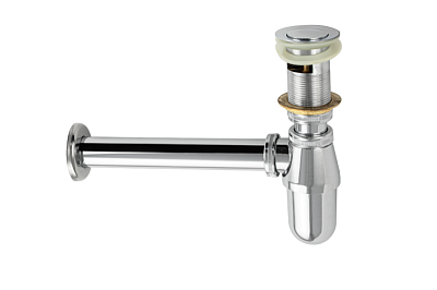 Сифон d-32 мм автомат,  на раковину, мойку с отводом, нерж. ст.304,  хромированная (8721)