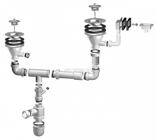 Сифон двойной с переливом выпуск малый