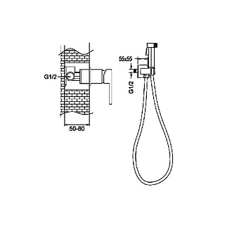 Смеситель с гиг. душ встраиваемый черный ROSE R2805H