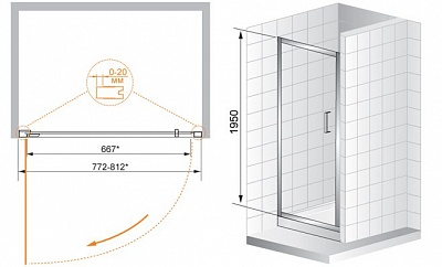 ДУШЕВАЯ ДВЕРЬ В НИШУ CEZARES PORTA B-11 80-C-Cr