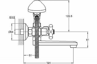 Смеситель д/ванны G-lauf (QMT3-A722) крест кер. короткий плоский излив 150мм
