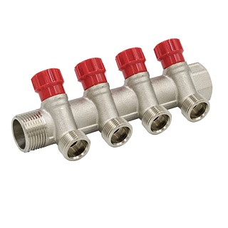 Коллектор 1" x 3/4" ЕК 4 выхода с регулирующими вентилями  VIEIR VR904  (12/3)