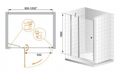 ДУШЕВАЯ ДВЕРЬ В НИШУ CEZARES ELENA B-12 90-P-Cr-L