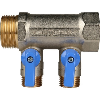 Коллектор с шар. краном синий 1"х1/2х2  (SMB 6201 011202) STOUT