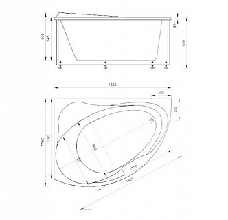 Ванна акриловая Альтаир асимметричная правая  (экран+сифон)