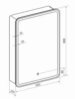 Зеркало-шкаф 60 "ELLIOTT-60" Правый с LED подсветкой и сенсорным выключателем Континент