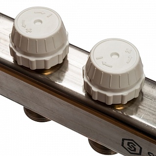 Коллектор 5-вых. нерж.ст. с кранами, терм., воздухоотв.. (SMS 0912 000005) STOUT