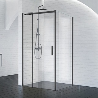 Ограждение душевое BELBAGNO ACQUA-AH-1-140/90-C-NERO прозрачное стекло, черный профиль (без поддона)