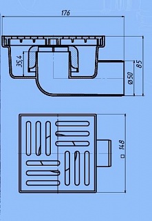 Трап гориз Ду-50 с решеткой из пластика 15*15 Ани ТА5110 (20)