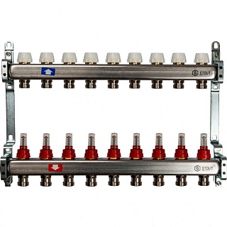 Коллектор 9-вых. нерж.ст. с расходомер. (SMS 0917 000009) STOUT