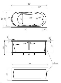 Ванна акриловая 1Marka "VITA" 150х70 (каркас+фр.экран) 