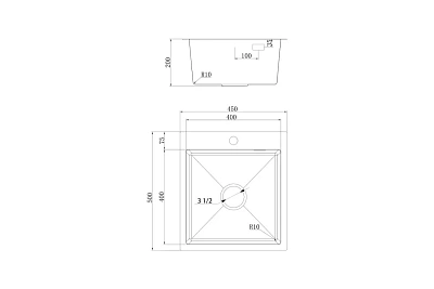Мойка нерж врезная  UKINOX 50х45 (1,0х200) "Практика" САТИН с выпуском  PRB500.450 -GT10C