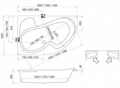 CK01000000    Ванна Rosa I 150*105 левая белая