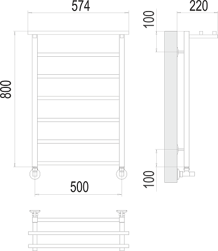 Полотенцесушитель 500х800 П7 "Контур" с полкой + уголки+ эксцентрики+ отражателиTERMINUS 