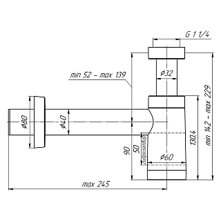 Сифон 1 1/4*40 бутылочный металлизированный с переходной трубкой d40мм BRB1004M (9)