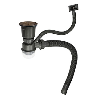 Сифон для мойки FABIA PROFI МЕДЬ перелив, со сьёмной корзинкой для мусора (8736)