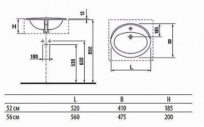 Умывальник ROCA ADORA 56*47 встраиваемый 327203000