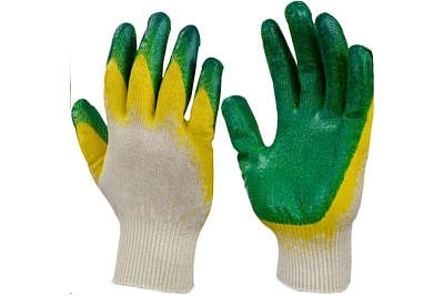 Перчатки х/б с двойным латексом (ЗЕЛЕНЫЕ))
