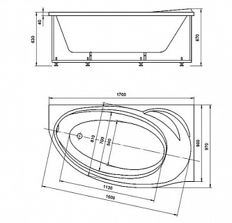 Ванна акриловая Бетта 170х97 правая
