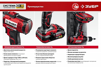 ЗУБР 18В, 2 АКБ (2Ач), в кейсе, дрель-шуруповерт. ДШЛ-185-22 ВЫГОДА