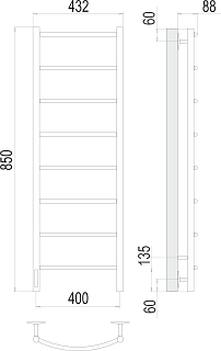 Полотенцесушитель "Классик" 400х850 П8 электро диммер СЛЕВА черный матовый (RAL 9005) TERMINUS