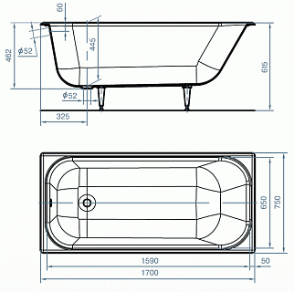 Ванна чугунная эм. 1,7х0,75 Ностальжи (Новокузнецк)  с ручками и ножками