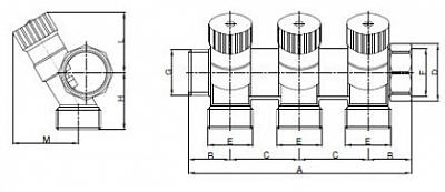 Коллектор распределительный 3/4 3 контура 1/2 (SMB 6851 341203) STOUT