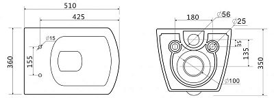 Унитаз подвесной Belbagno "CARINA" безободк. с сид. м/л (ВB514CHR + BB1077SC) 