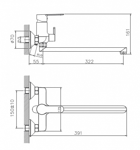 Смеситель д/ванны Haiba HB22557-8 белый/хром