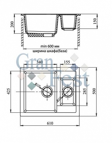 Кухонная мойка Granfest  Quadro GF-Q610K