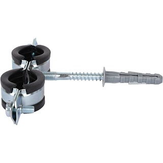 Крепление металл. двойное STOUT (25-29) 3/4"+ шпилька, шуруп, дюбель пластик (70) SAC-0020-200034 