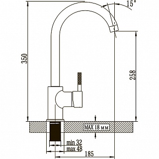 Смеситель д/кухни SOLID d35 черный нерж., гайка 3503 ARGO 43326