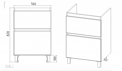 Комплект мебели 60 "Мальта-60" напольная 2 ящ. белый/дуб VIANT (ум.Como-60)