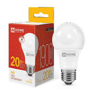 Лампа светодиодная LED-A60-VC 20Вт грушевидная 3000К теплый E27 1900лм 230В IN HOME 530130