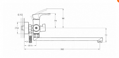 Смеситель д/ванны Solone (FAB7-A020) встр.перекл. длинный излив