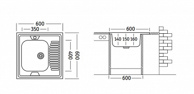 Мойка нерж накладная 60*60  0,4/130 левая UKINOX ECO( Россия )