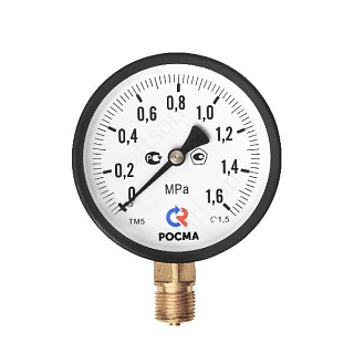 Манометр  0...16 bar (0...1,6МРа), ТМ-510Р.00 М2+ (100мм, М20*1,5, кл. точ.1,5) (РОСМА) корпус СЕРЫЙ (10515)