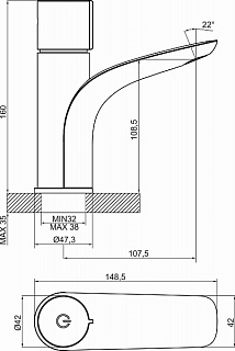 Смеситель д/умывальника GELIOS d33  3504L хром/черный глянец ARGO 41928 АКЦИЯ