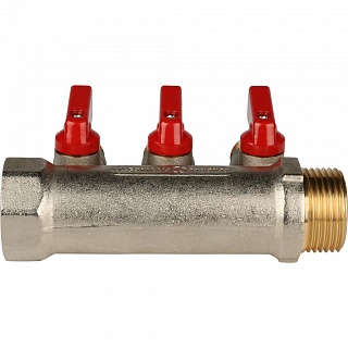 Коллектор с шар. краном красный 1"х1/2х3  (SMB 6200 011203) STOUT